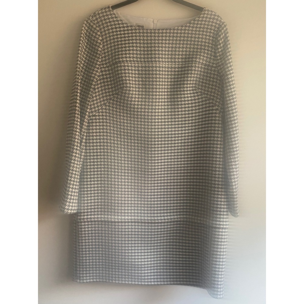 Vintage NWT Anne Klein Herringbone Grey/White Knit Shift Dress Size 14